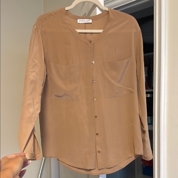 SALE! 💐 Everlane Blush Pink Silk Button Down Shirt w. Mandarin Collar Size Small - Picture 1 of 8